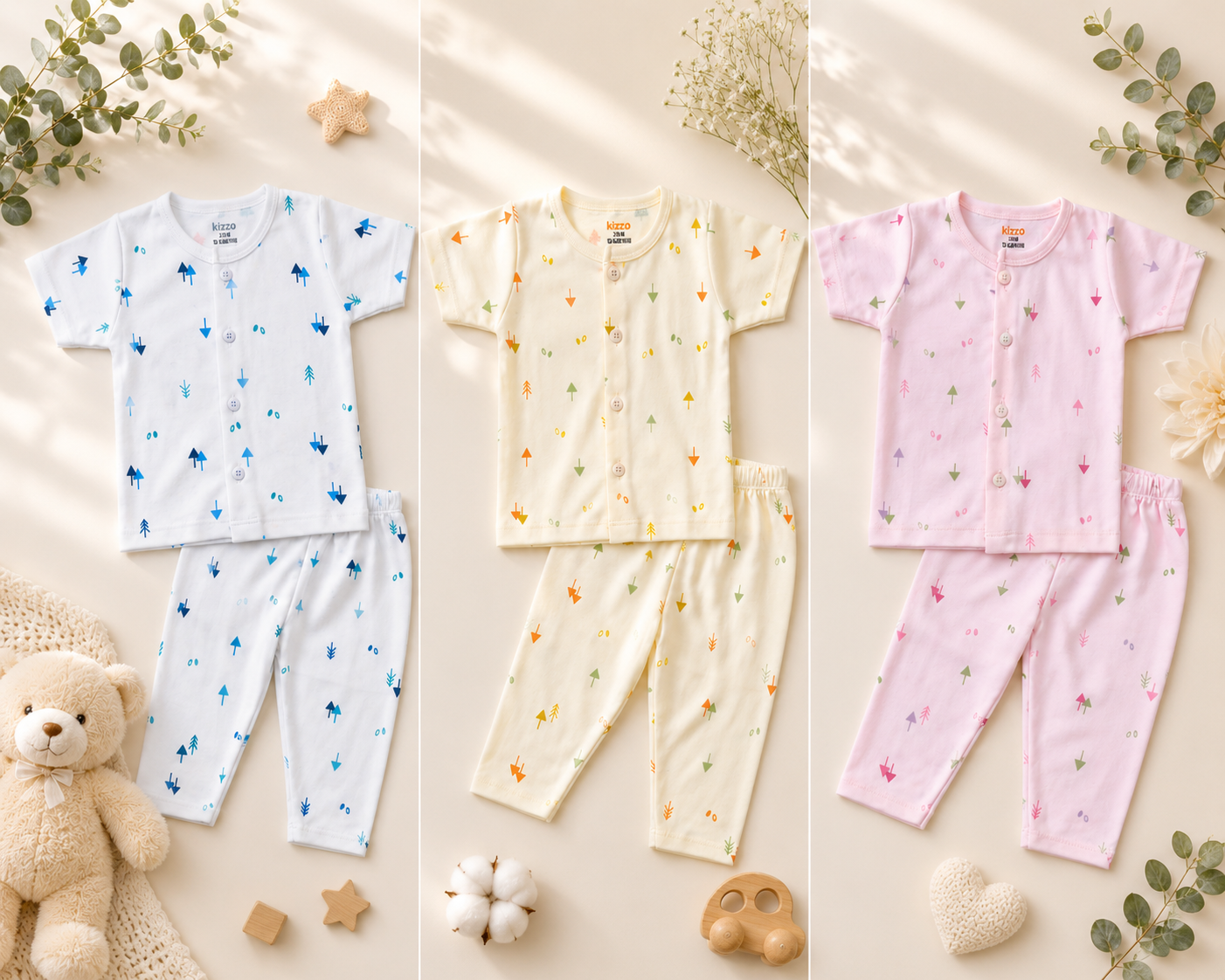 Newborn Baby Cotton Pajama Set | Soft Printed Night Suit for Boys & Girls (0-9 Months)