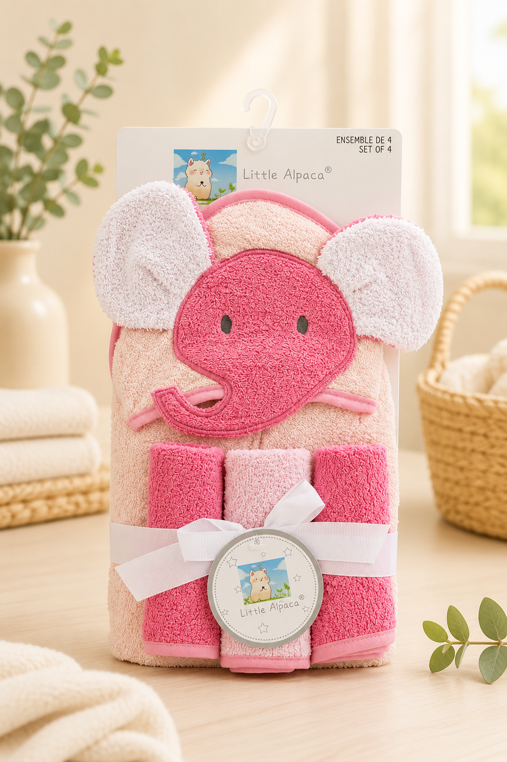 Character Baby Hooded Towel Set with Washcloths – Soft Animal Bath Towel Gift Set