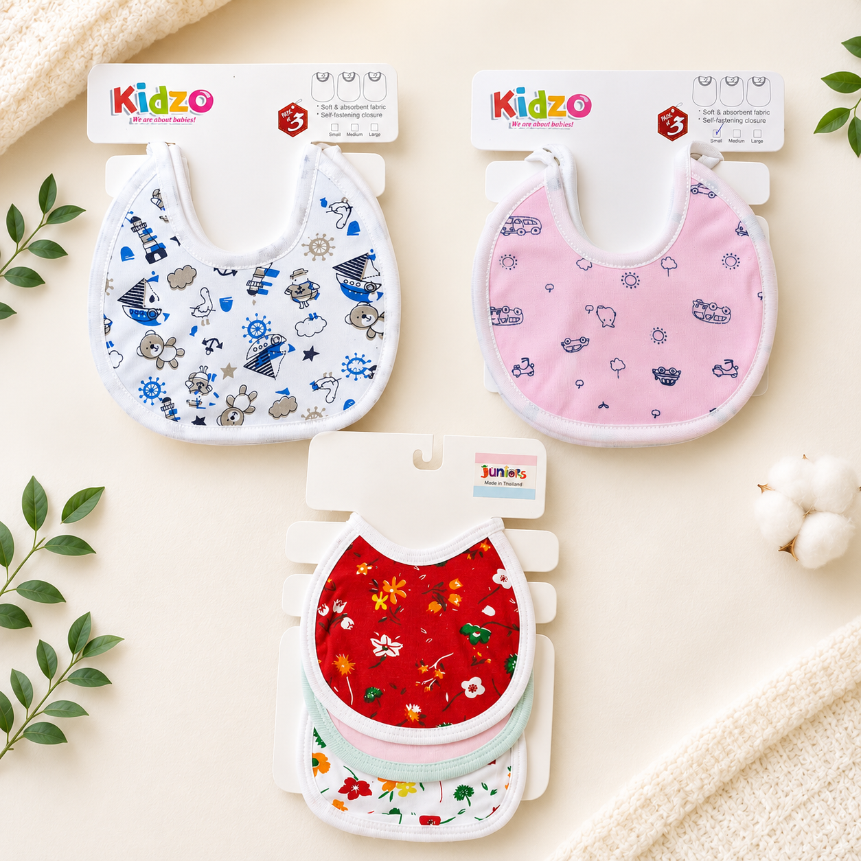 Baby Bibs Pack of 3 – Soft Cotton Feeding Bibs for Newborn Babies