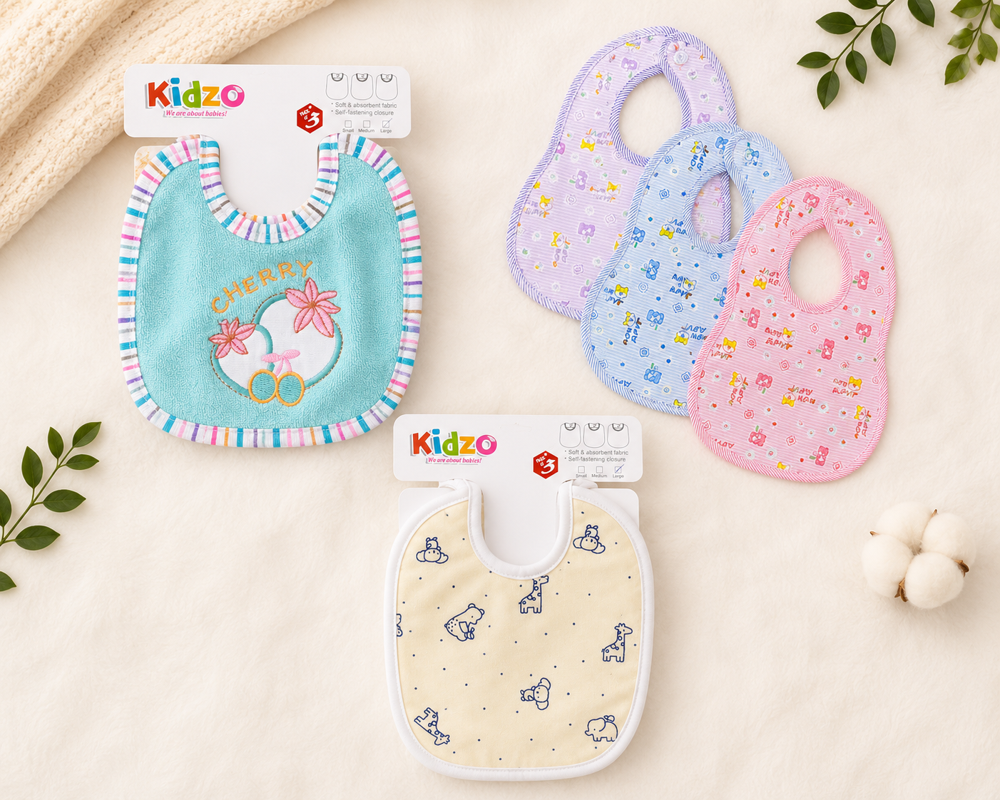 Baby Bibs Pack of 3 – Soft Cotton Feeding Bibs for Newborn Babies