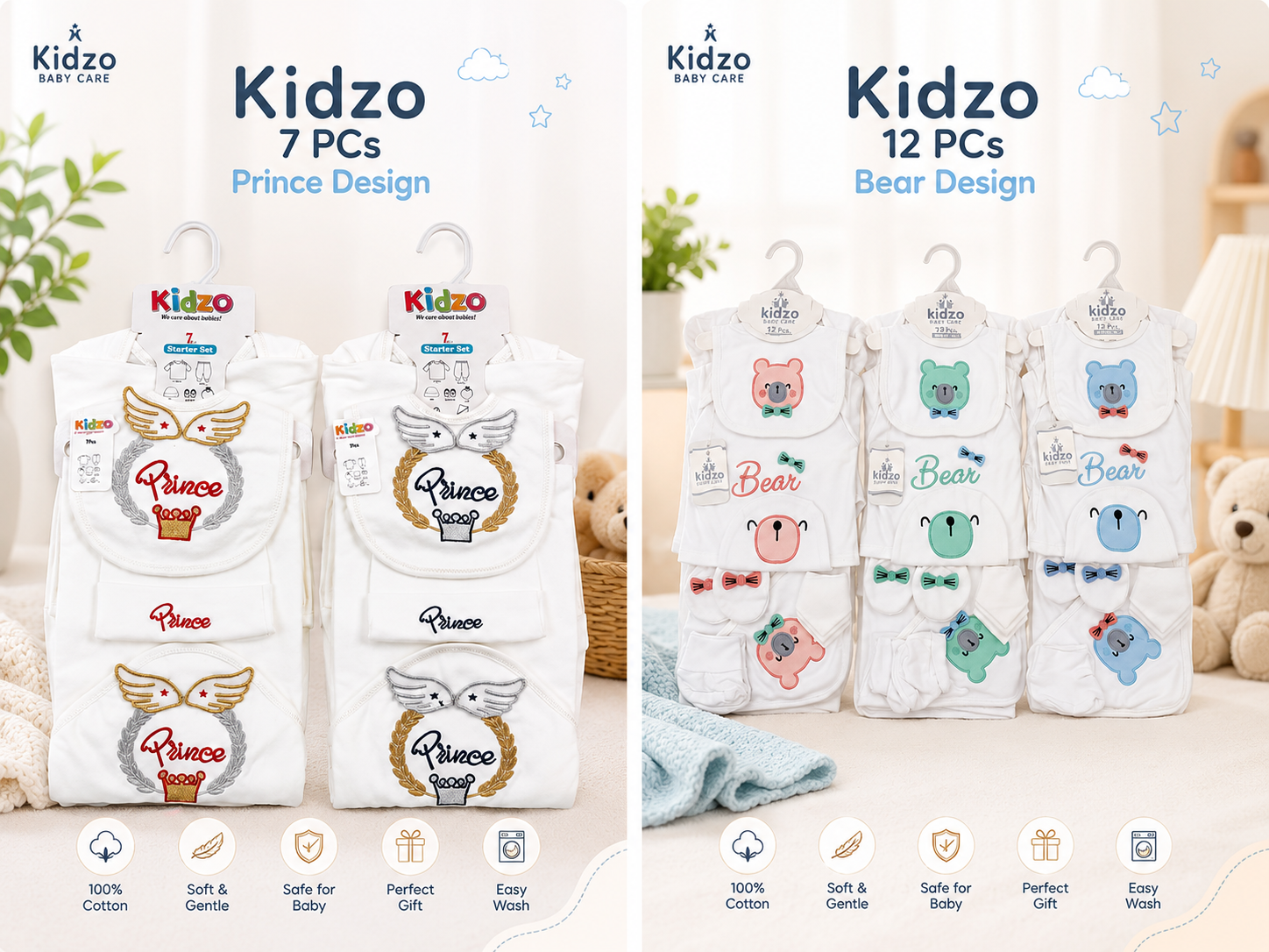 12-7 PCS Baby Clothing Starter Set – Soft Cotton Prince Design Newborn Gift Set